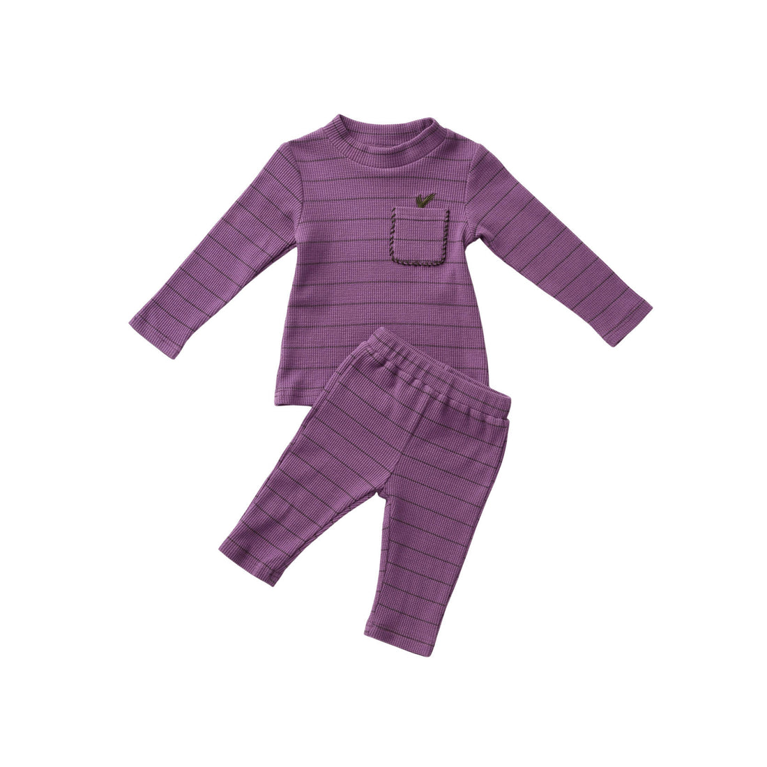 Hey Kid Striped Embroidered Pocket Two Piece (Purple)