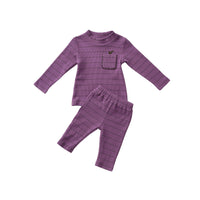Hey Kid Striped Embroidered Pocket Two Piece (Purple)