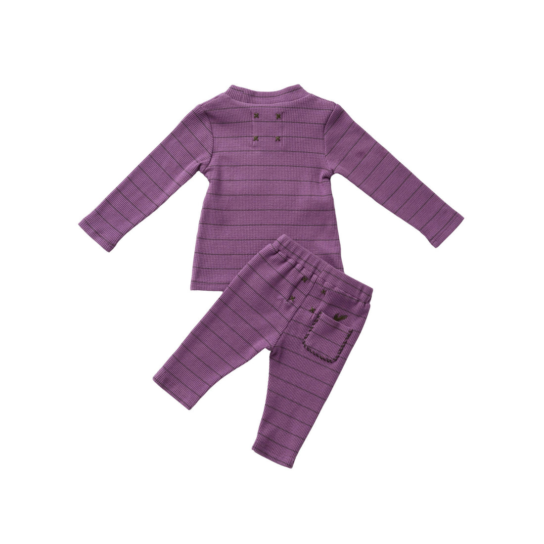 Hey Kid Striped Embroidered Pocket Two Piece (Purple)