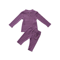Hey Kid Striped Embroidered Pocket Two Piece (Purple)