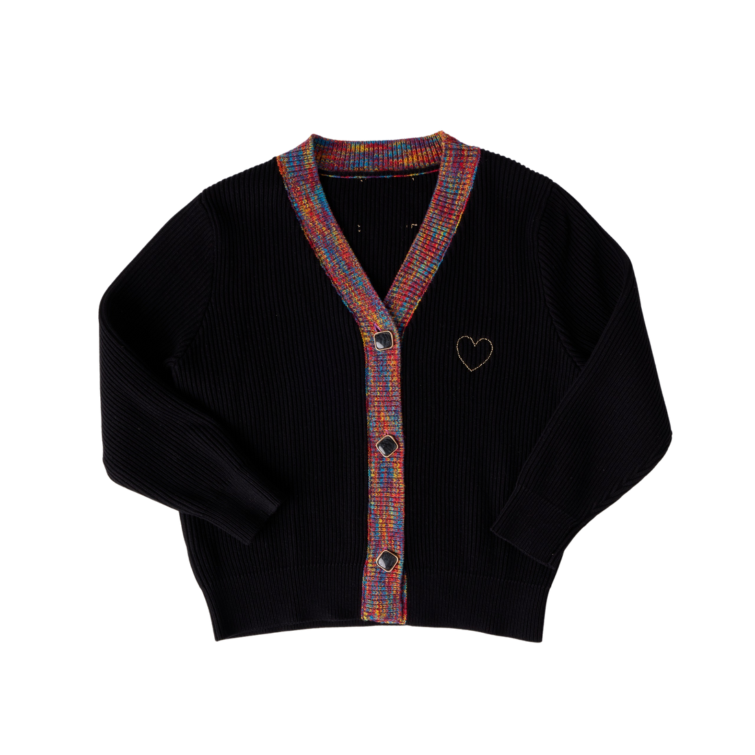 Hey Kid Black Knit Cardigan with Colorful Trim Detail