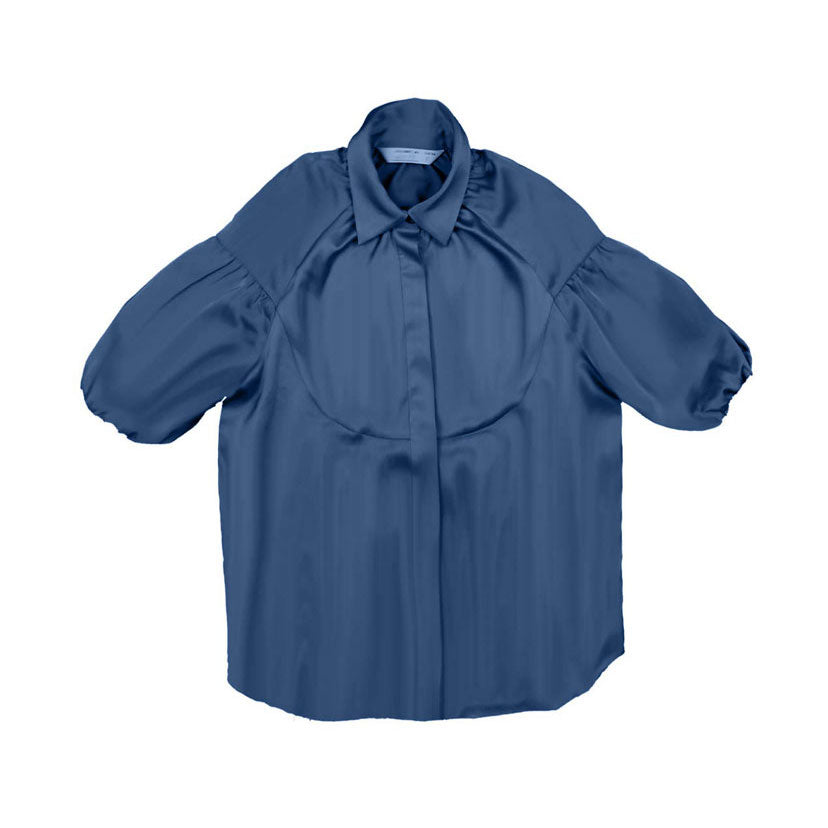 HEV Navy Collared Silky Shirt