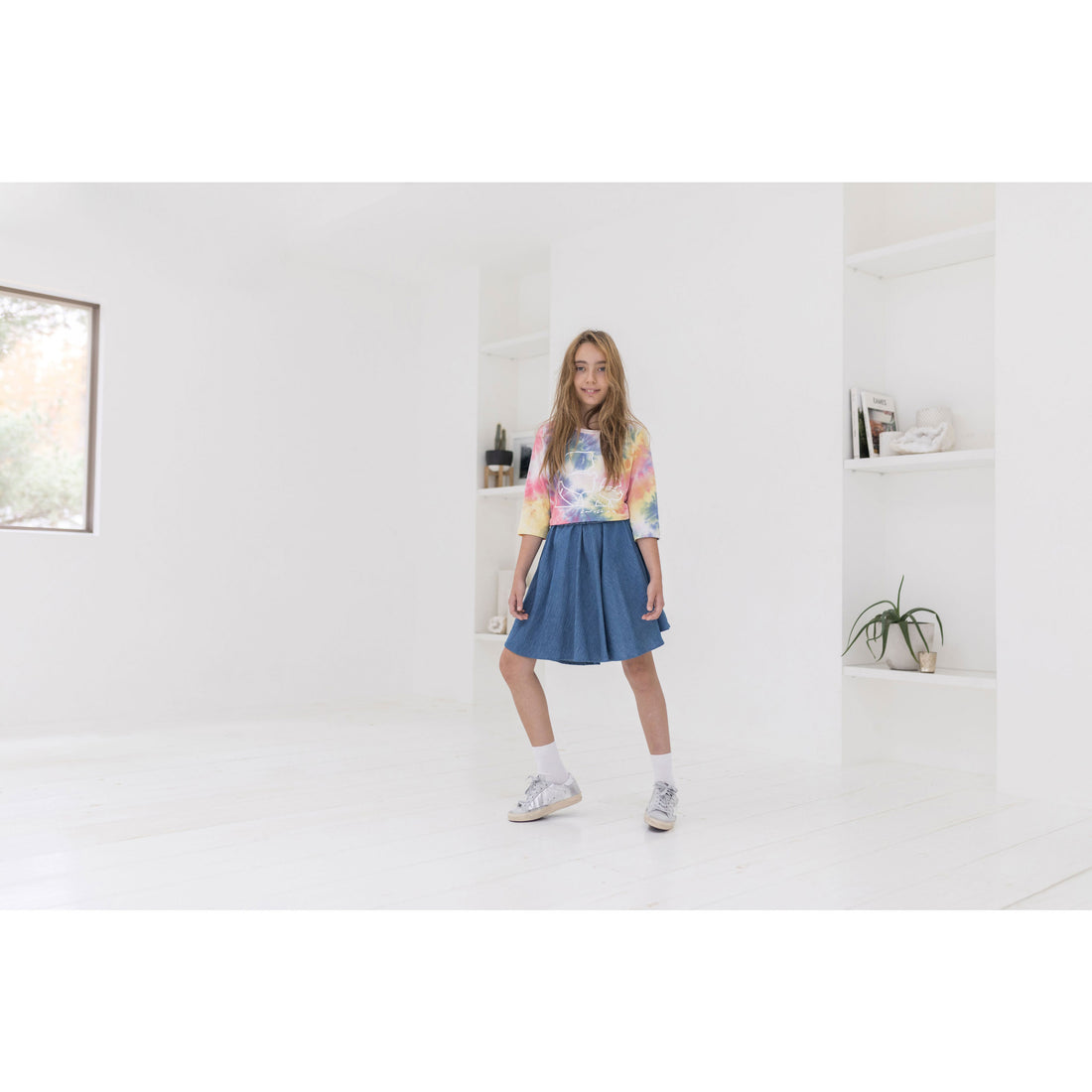 Ava and Lu Denim Textured Circle Skirt