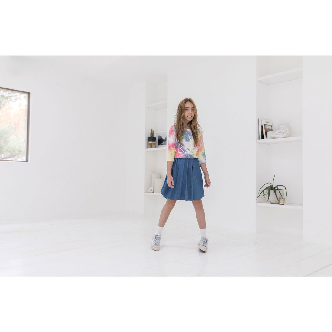 Ava and Lu Denim Textured Circle Skirt