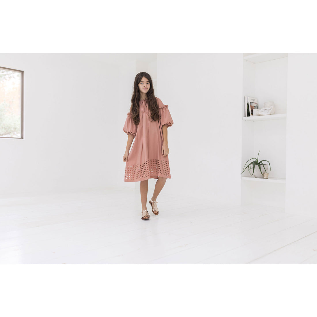 A4 Pink Openwork Hem Dress
