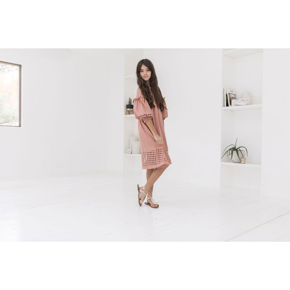 A4 Pink Openwork Hem Dress