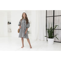 A4 Black Gingham Check Puff Sleeve Dress