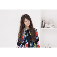 A4 Red Floral Ribbon Collar Dress