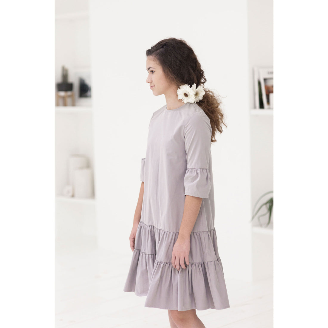 Ava and Lu Grey Dropwaist Tiered Dress