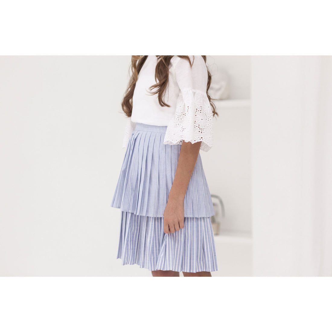 Ava and Lu Chambray Stripe Double Pleated Skirt