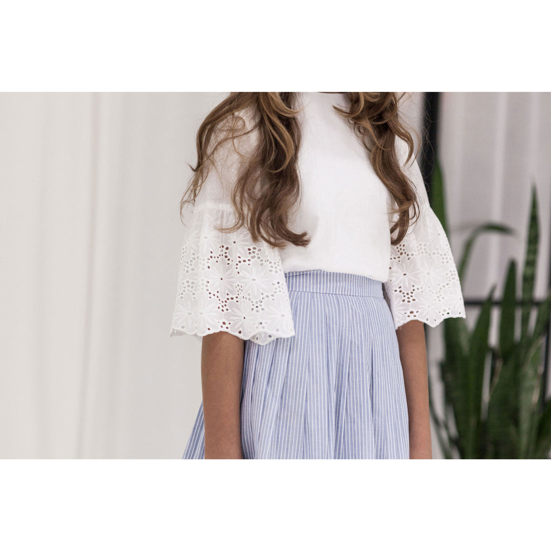 Ava and Lu Chambray Stripe Double Pleated Skirt