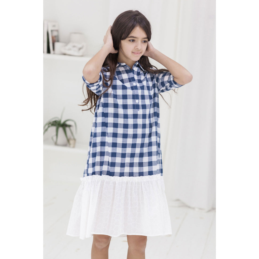 Ava and Lu Checkered Dropwaist Shirtdress