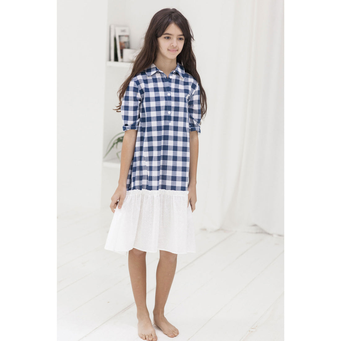 Ava and Lu Checkered Dropwaist Shirtdress