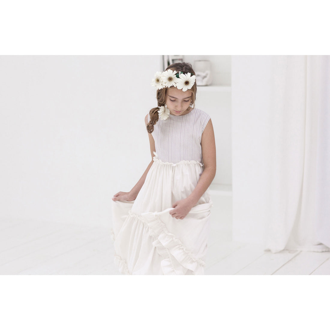 ROWE Cream Tiered Ruffle Maxi Dress