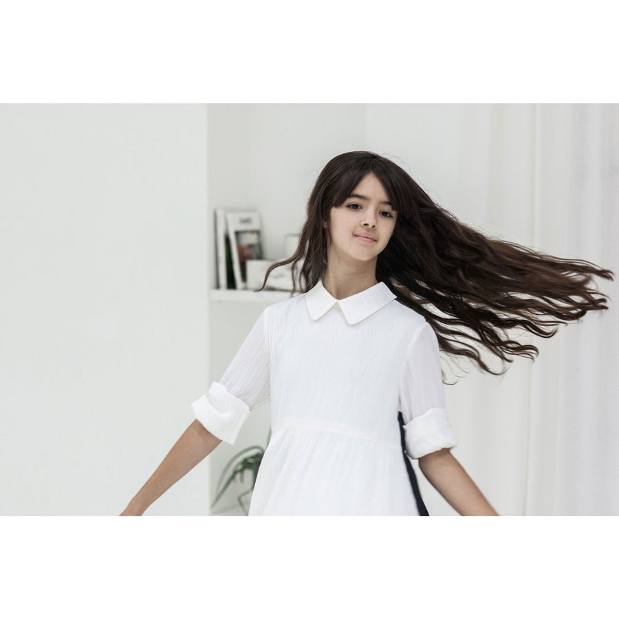 Ava and Lu Cream/Black Wrinkled Collar Dress