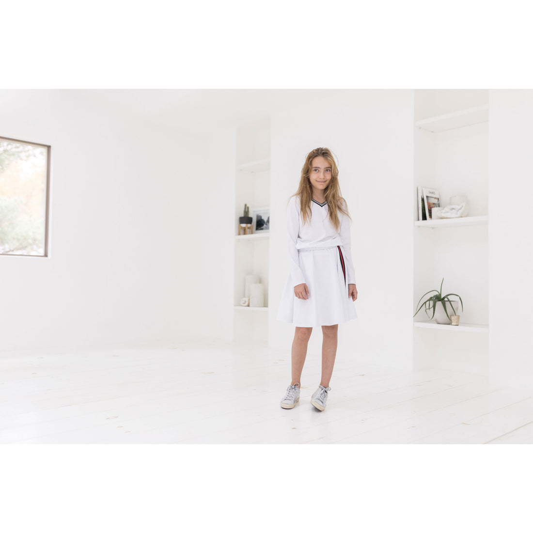 Ava and Lu White V-neck Sporty Tee