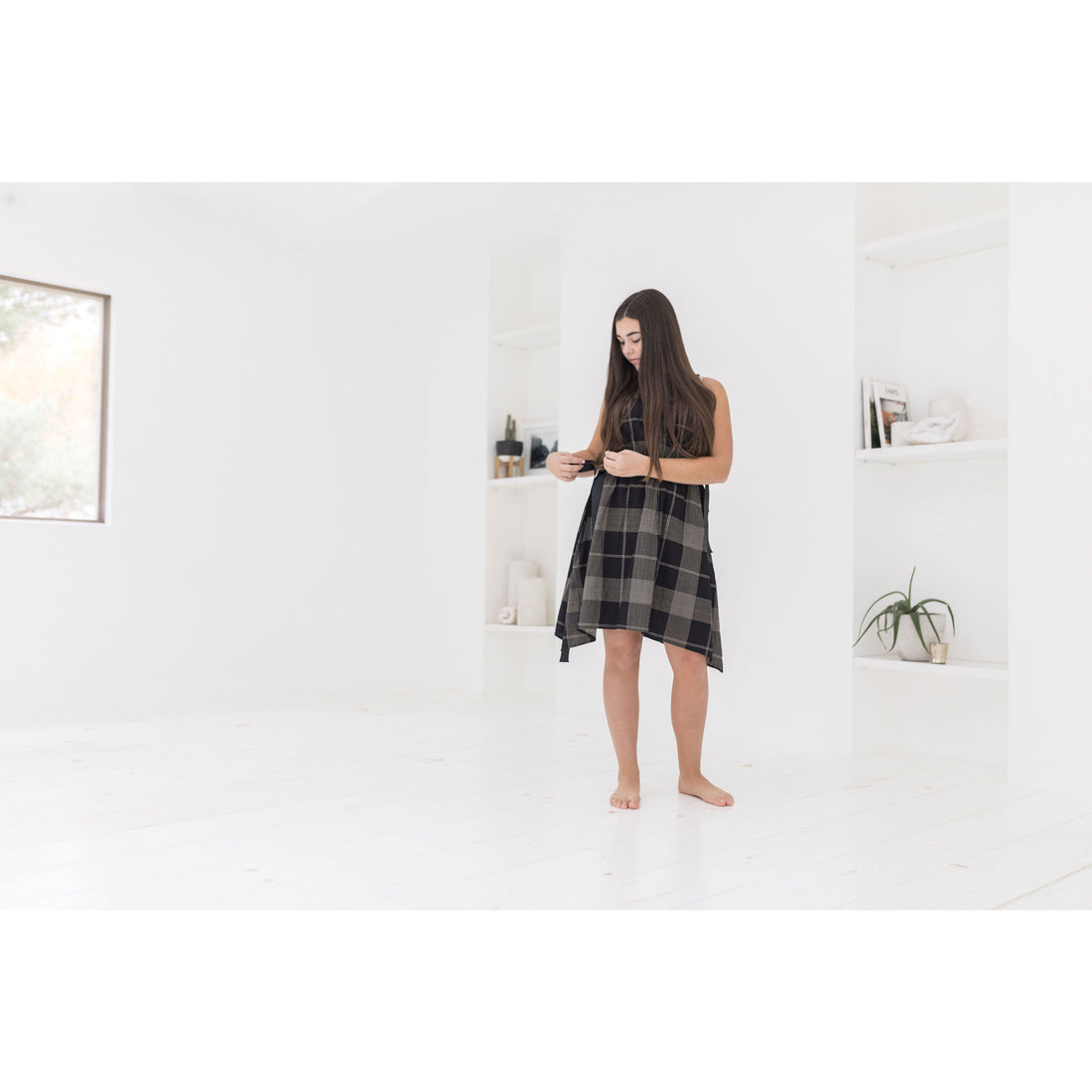Ava and Lu Black Soft Plaid Waisted Jumper