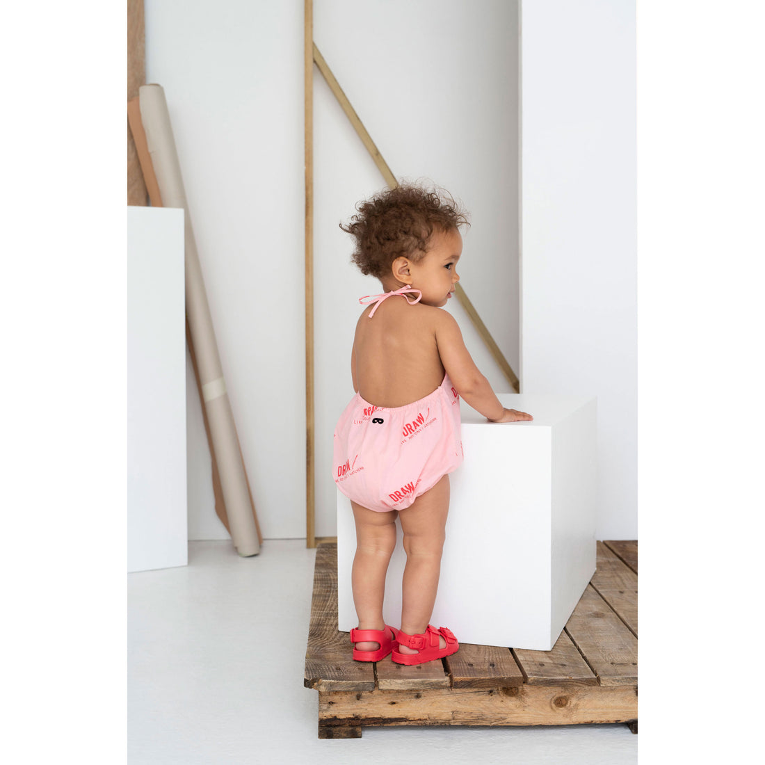 Beau Loves Washed Pink Draw Sunsuit
