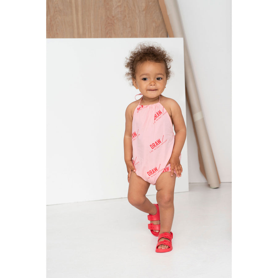 Beau Loves Washed Pink Draw Sunsuit