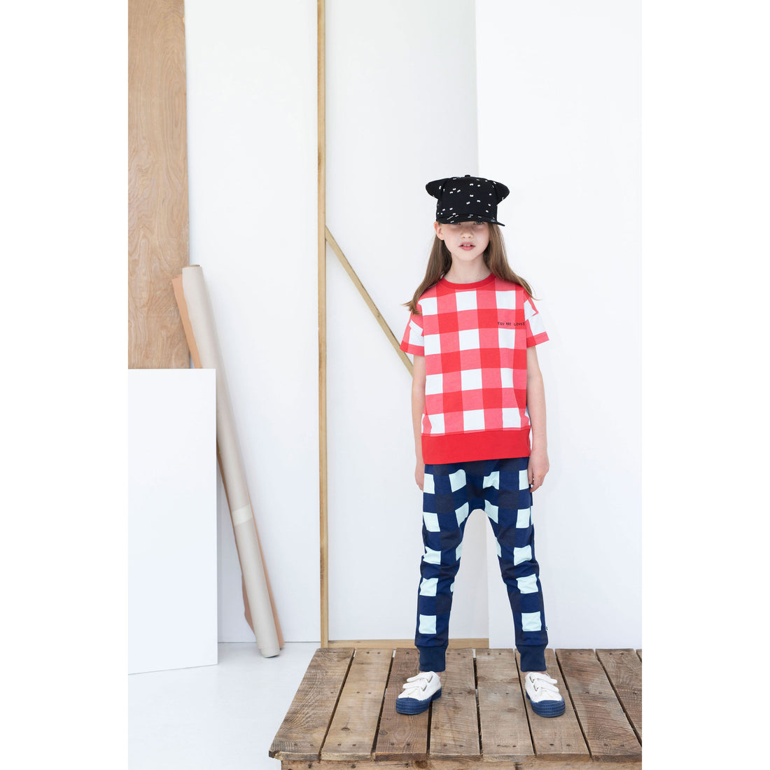 Beau Loves Red Gingham Short Sleeve Square Sweatshirt