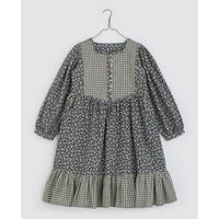 Little Cotton Clothes Cove Blue Floral/Flannel Check Forget Me Not Heather Dress