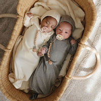 Mushie Ribbed Knotted Baby Gown - Ivory