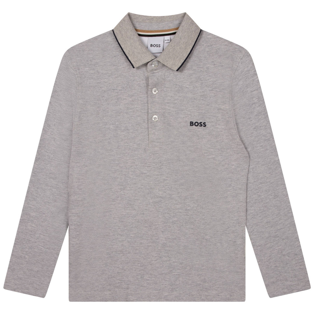 Hugo Boss Chine Grey Long Sleeve Logo Polo