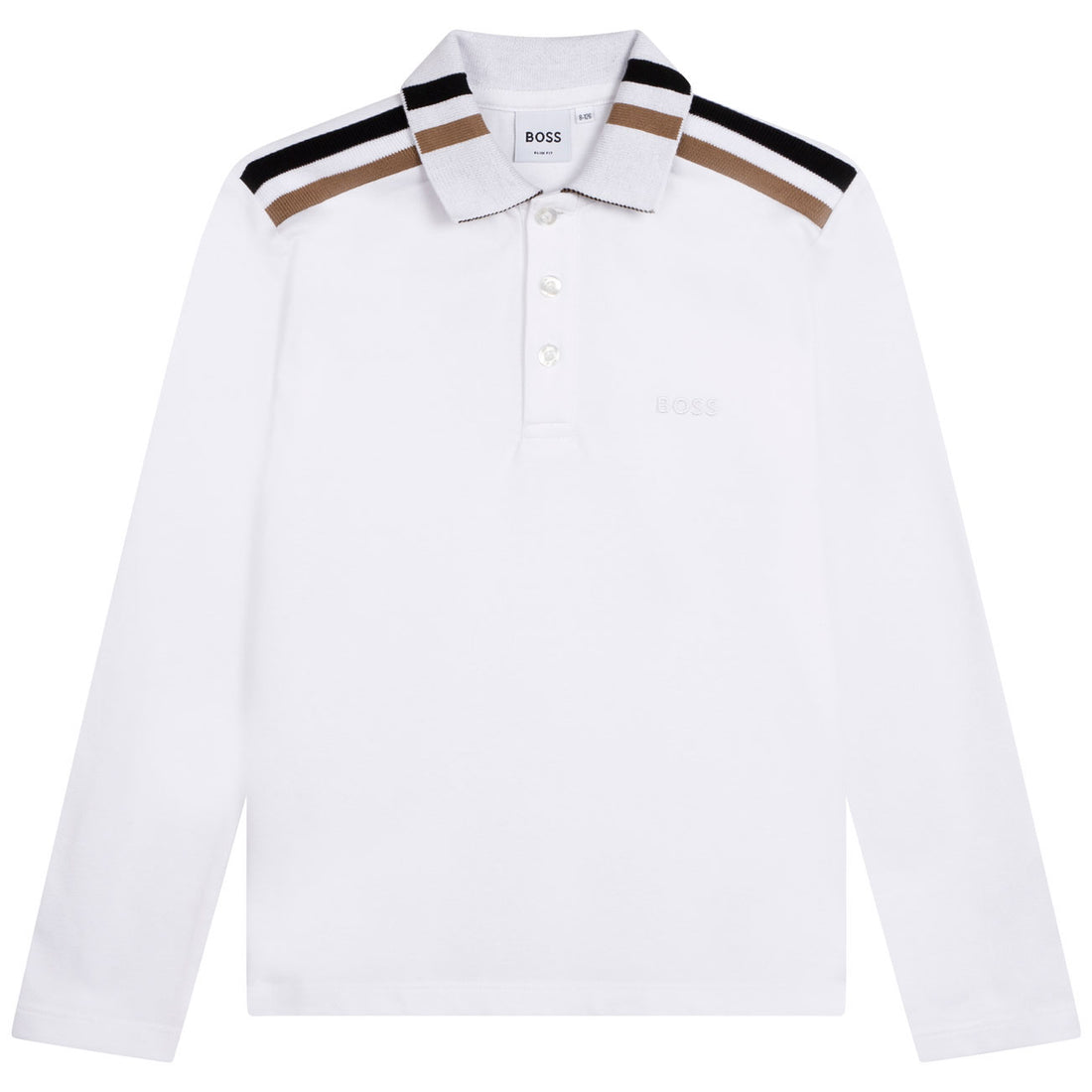 Hugo Boss White Trimmed Long Sleeve Polo