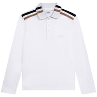 Hugo Boss White Trimmed Long Sleeve Polo