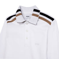 Hugo Boss White Trimmed Long Sleeve Polo