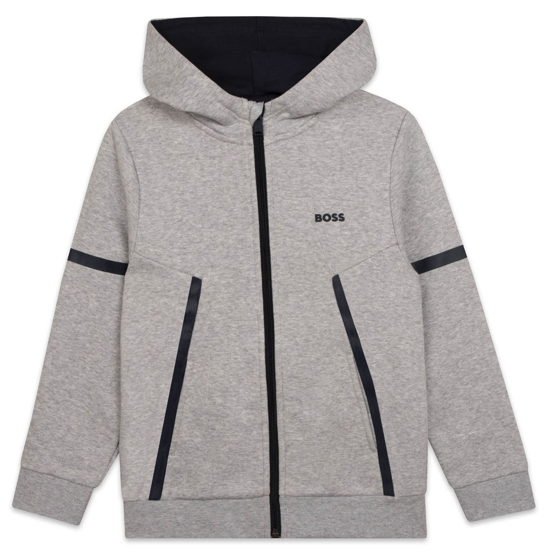 Hugo Boss Chine Grey Trimmed Zip Up Hoodie