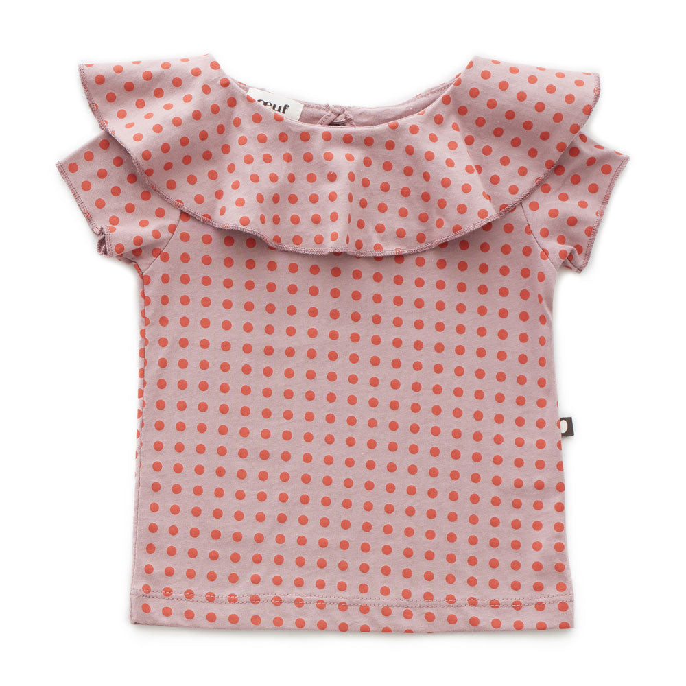 Oeuf Autumn Glaze/Mauve Dots Ruffle Collar Tee
