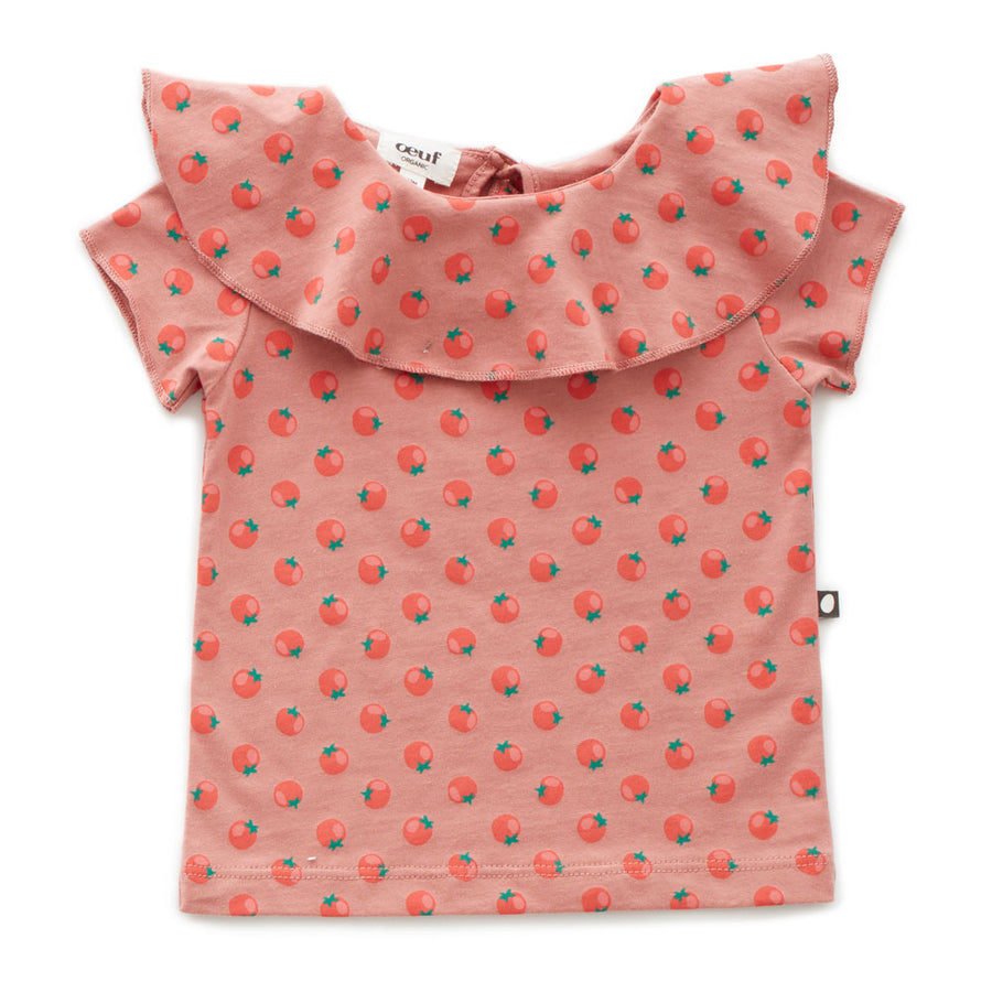 Oeuf Rose Dawn Tomato Print Ruffle Collar Tee