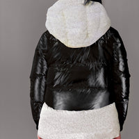 Vierra Rose Shiny Black & Snow Leopard Print Charlyne Duvet Jacket