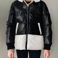 Vierra Rose Shiny Black & Snow Leopard Print Charlyne Duvet Jacket