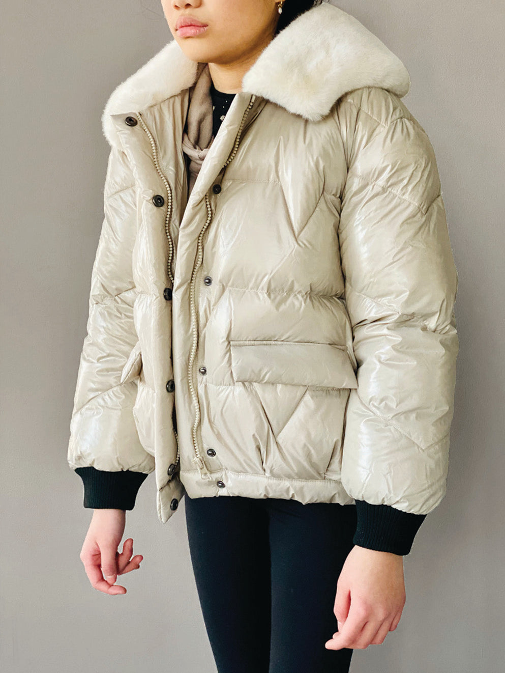 Vierra Rose Khaki Soho Fur Collar Jacket