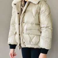 Vierra Rose Khaki Soho Fur Collar Jacket