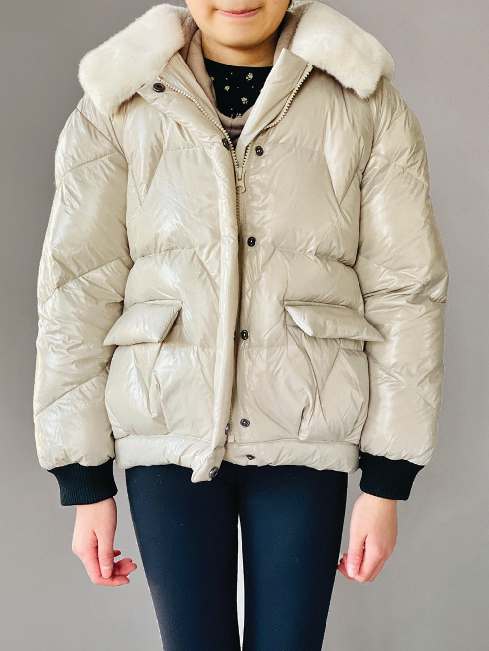 Vierra Rose Khaki Soho Fur Collar Jacket