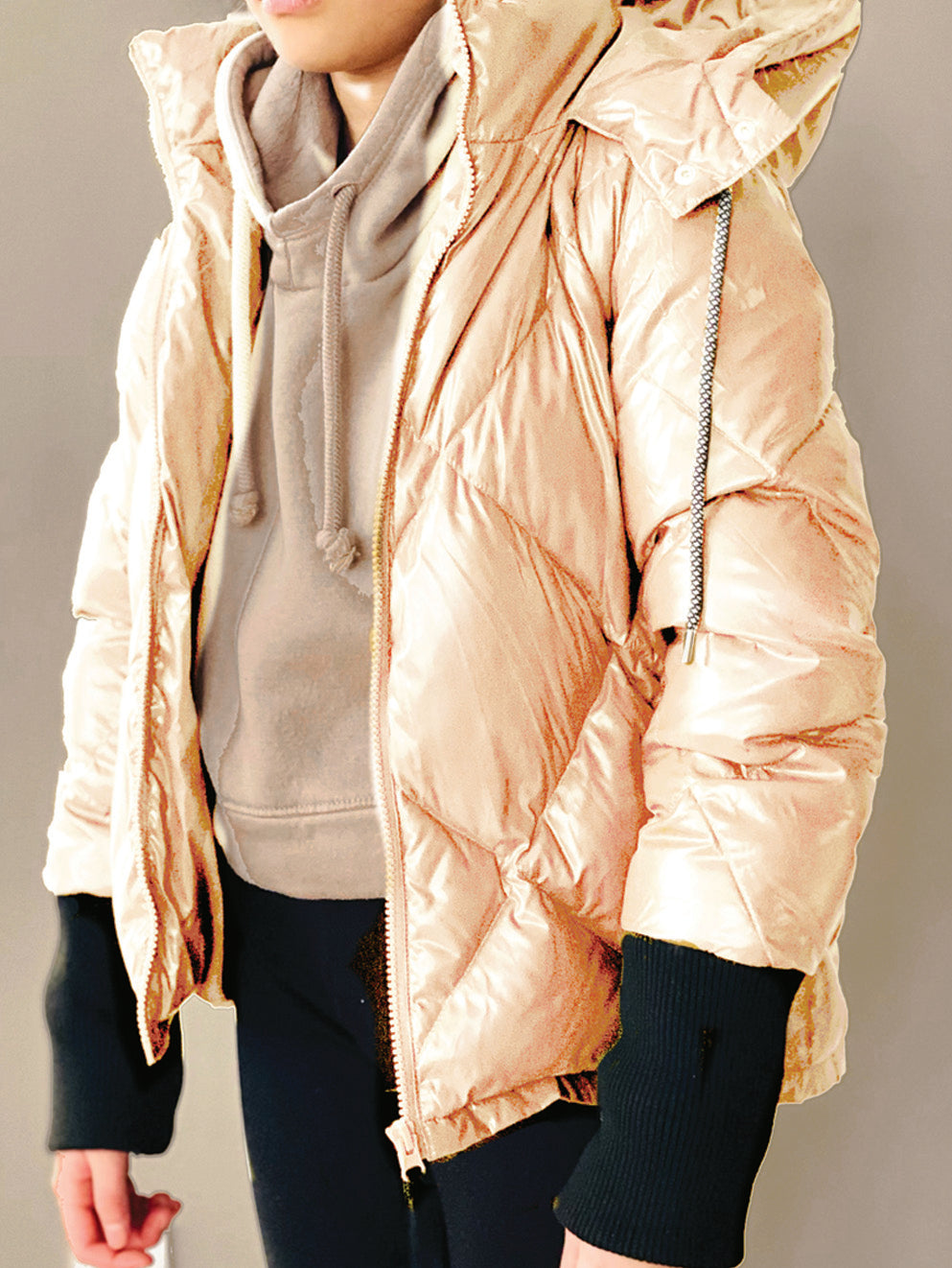 Vierra Rose Shiny Nude Killer Quilted Jacket