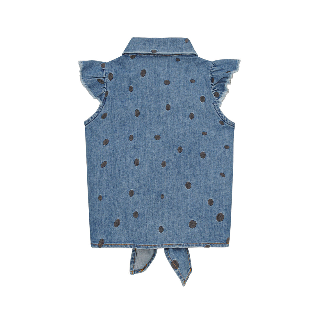 Little Hedonist Light Blue Denim With Embroided Dots Sleeveless Shirt