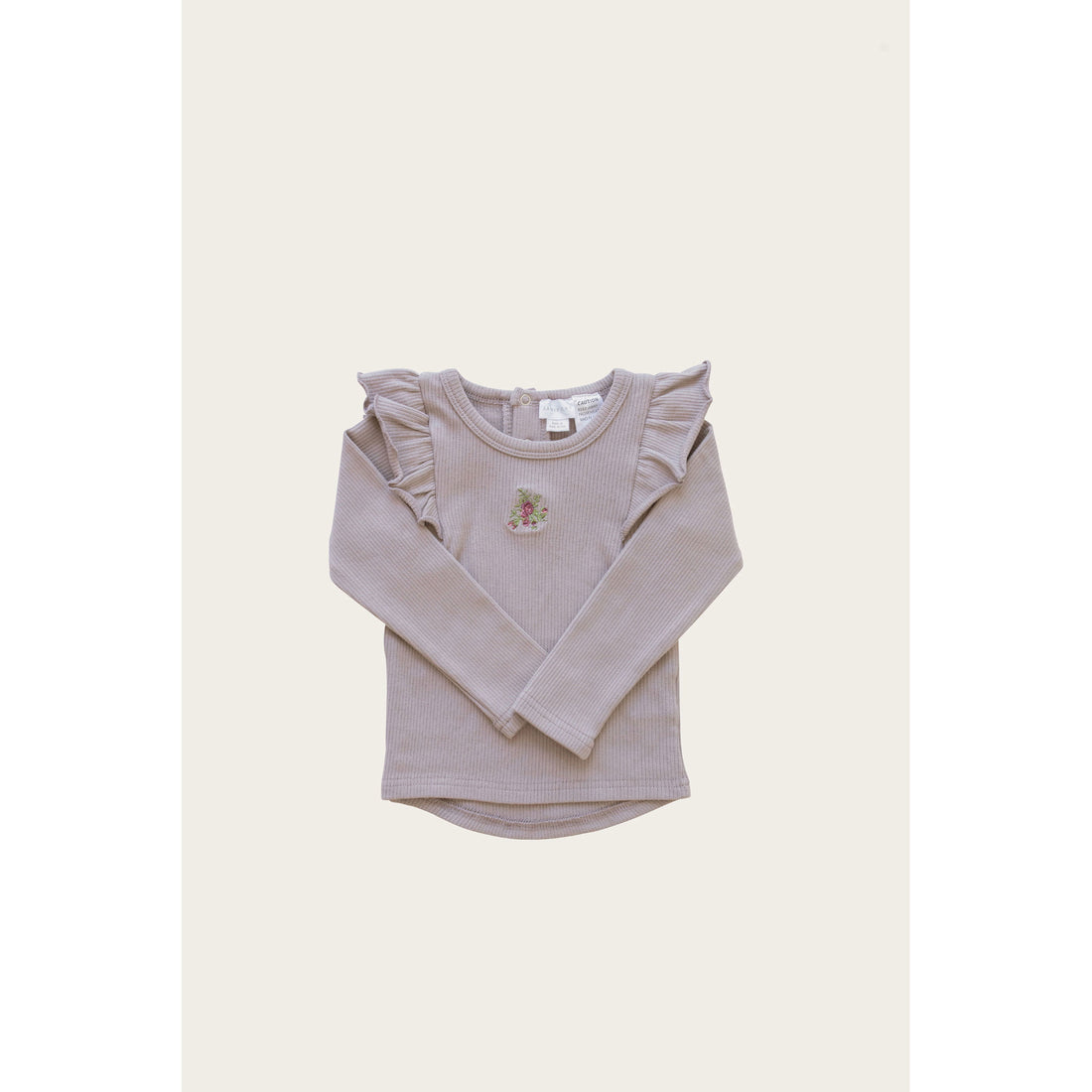 Jamie Kay Organic Cotton Fine Rib Frill L/S Top- Dove