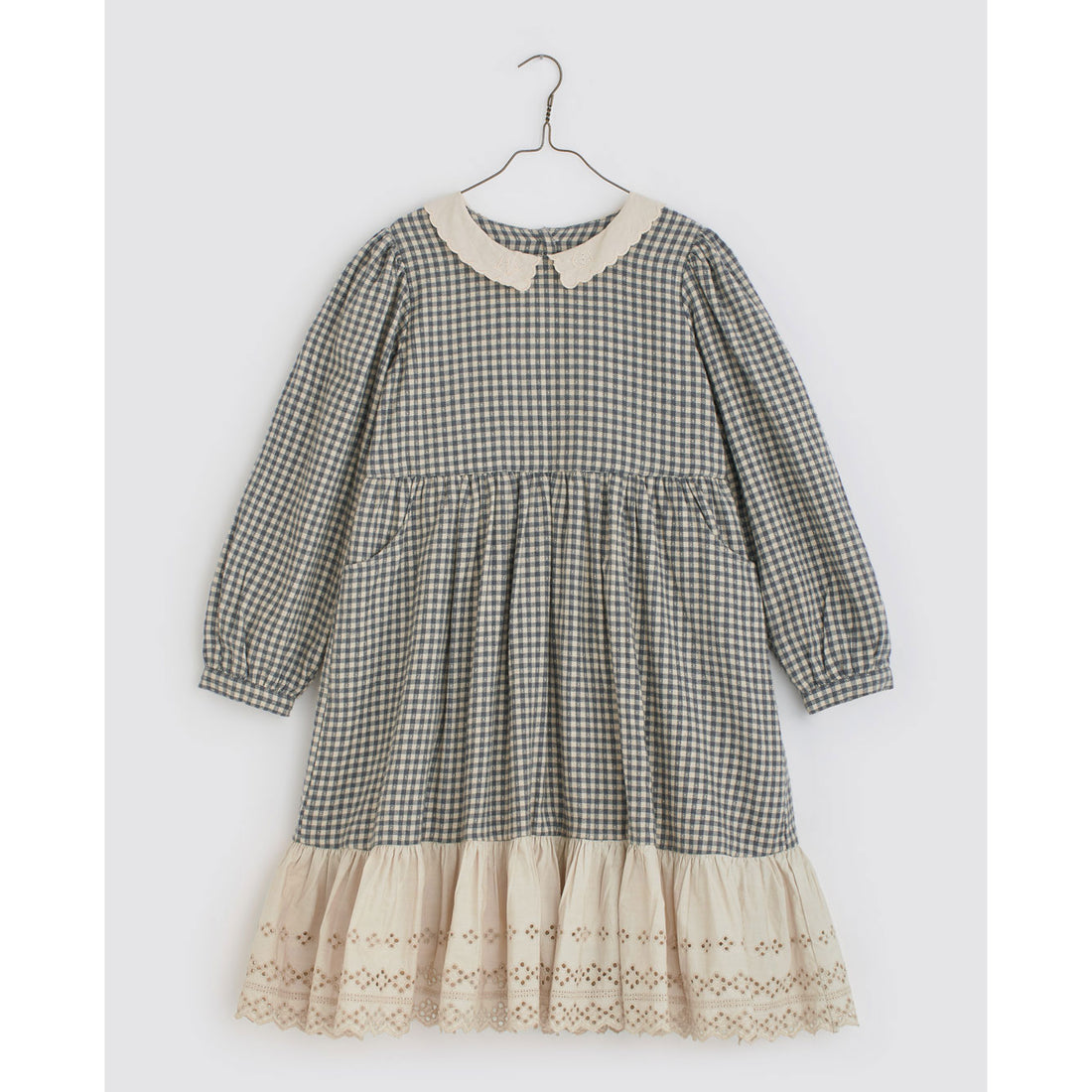 Little Cotton Clothes Blue Check Flannel Cove Judisth Dress