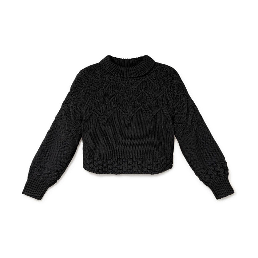 Little Creative Factory Black Tricot Zig-Zag Turtleneck Sweater