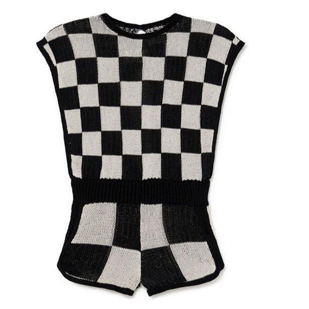 Little Creative Factory Check Tribal Knit Short Jumpsuit