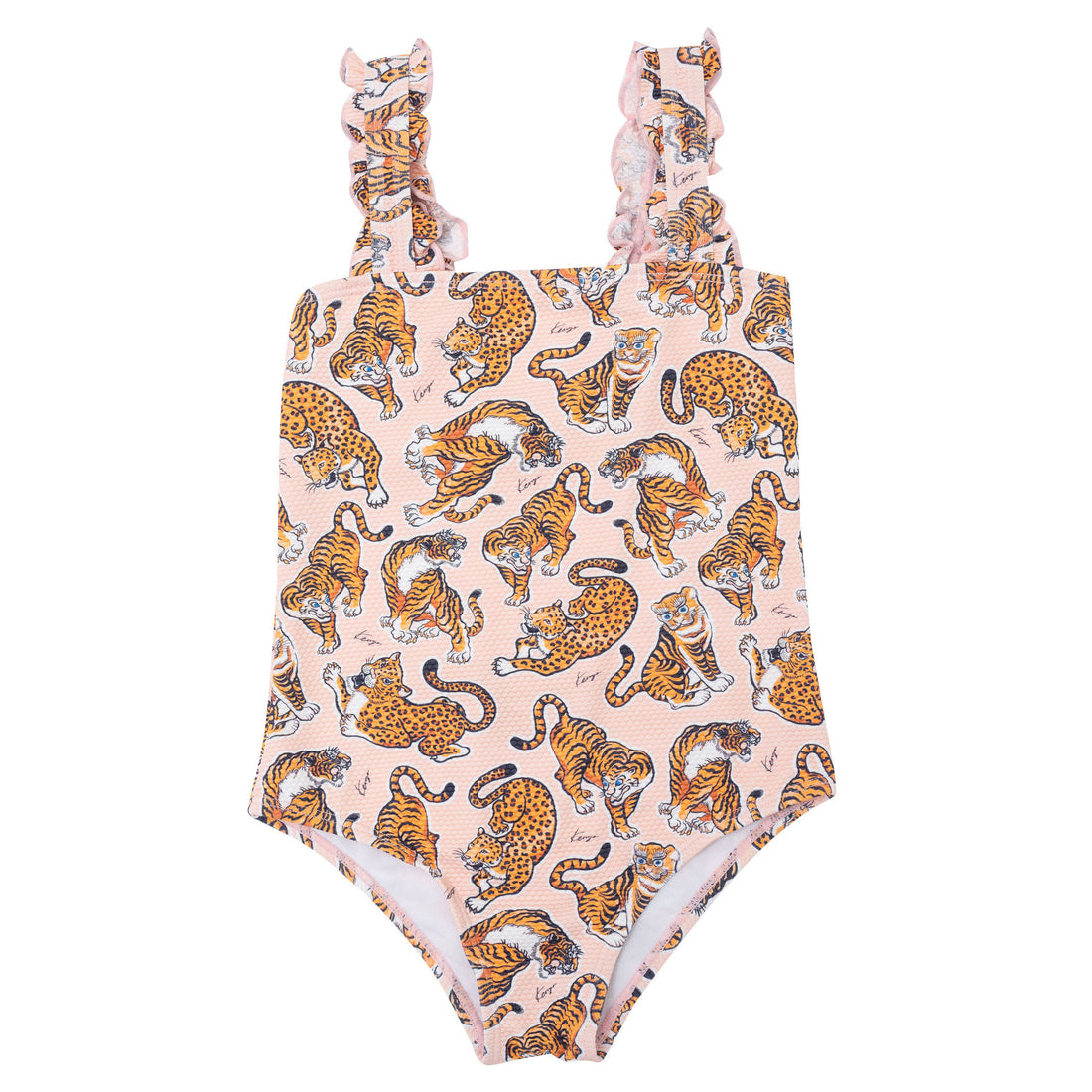 Kenzo Pink Allover Tiger Ruffle Sleeve Swimsuit