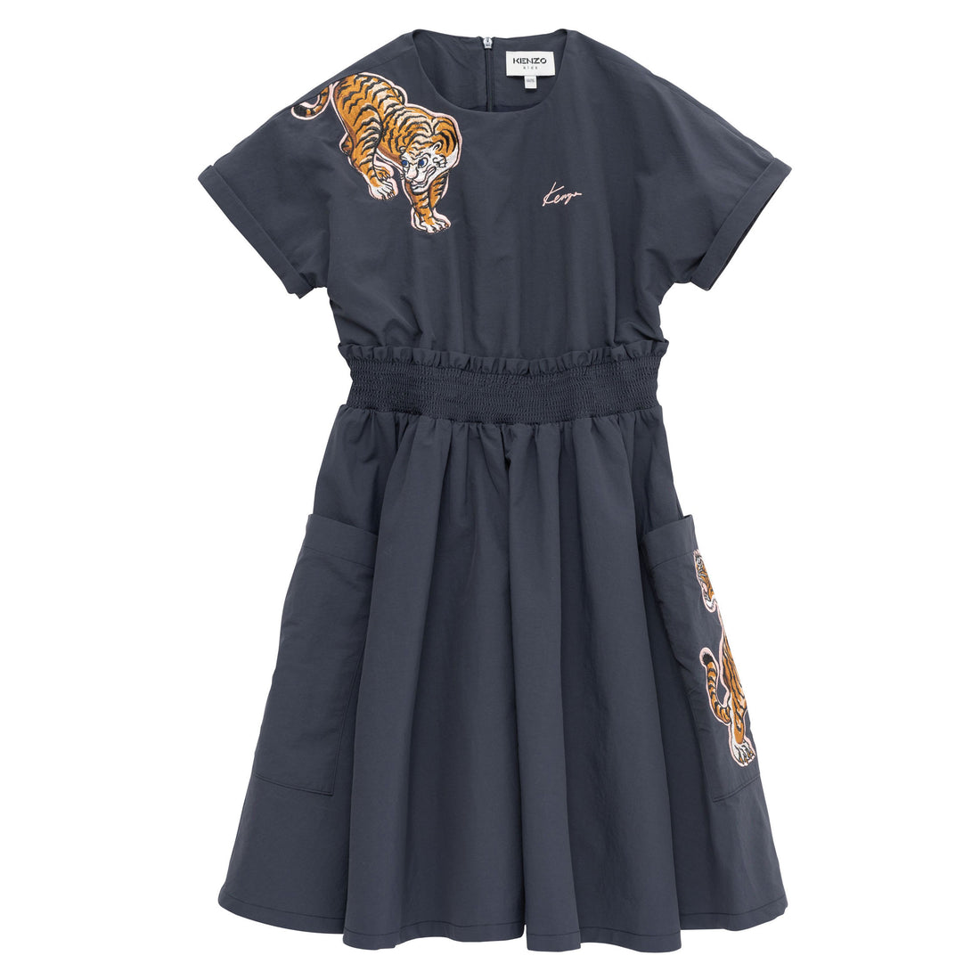 Kenzo Black Tiger Embroidered Waisted Dress