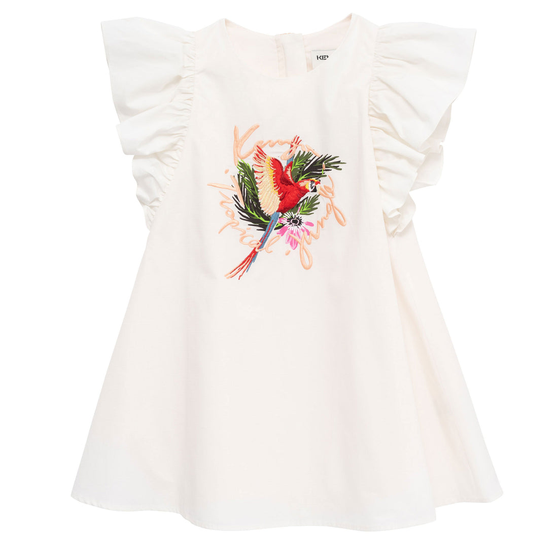 Kenzo White Ruffle Sleeve Parrot Dress