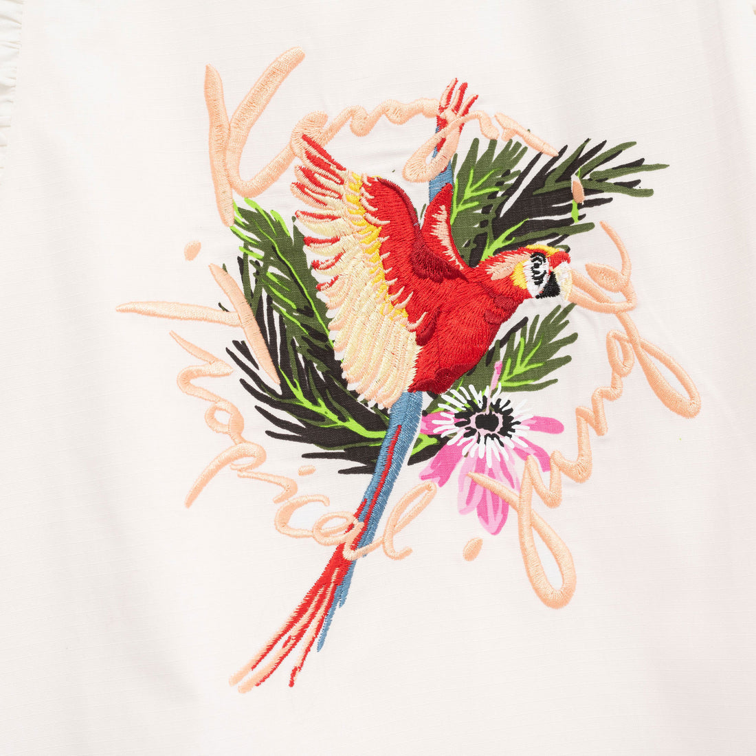 Kenzo White Ruffle Sleeve Parrot Dress
