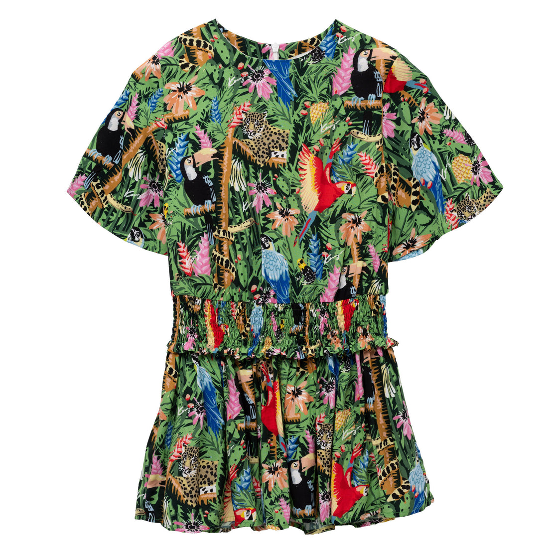 Kenzo Tropical Print Smock Waist Dress