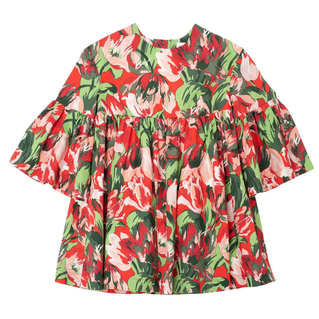 Kenzo Flower Print Butterfly Sleeve Dress